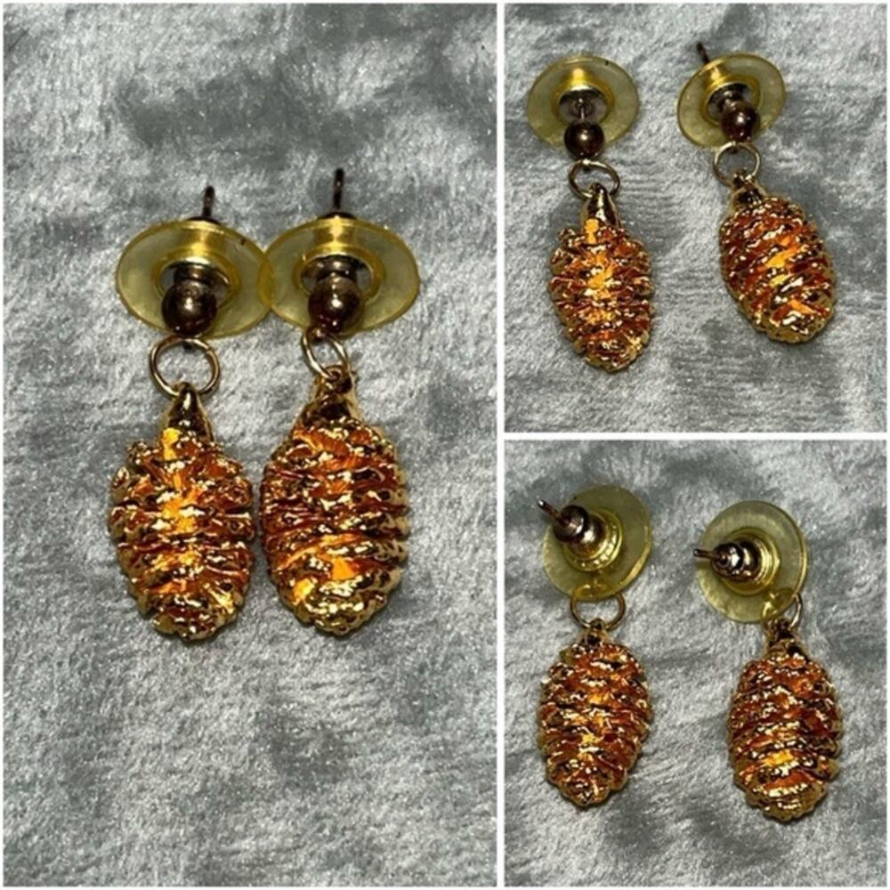 Vintage Gold dipped Pine Cone post earrings